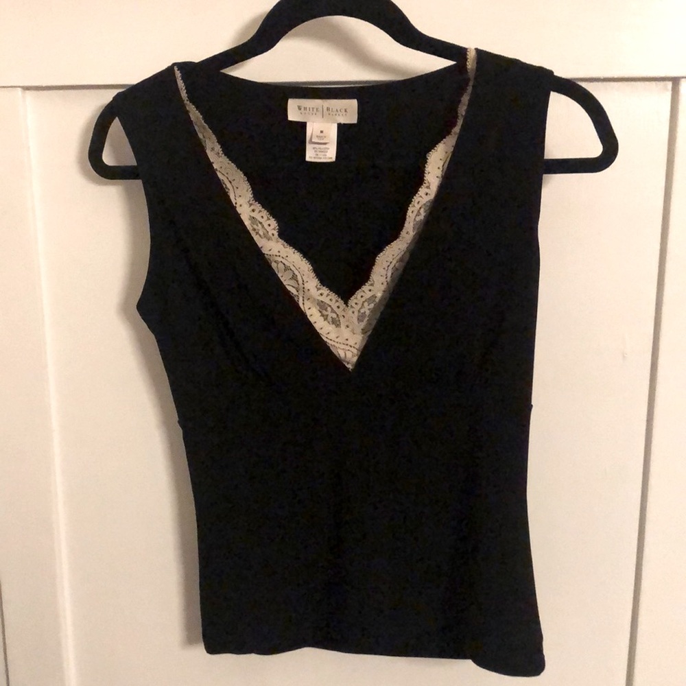 WHBM Dressy Sleeveless Tank Top / Black with Ivory Lace / Size Medium